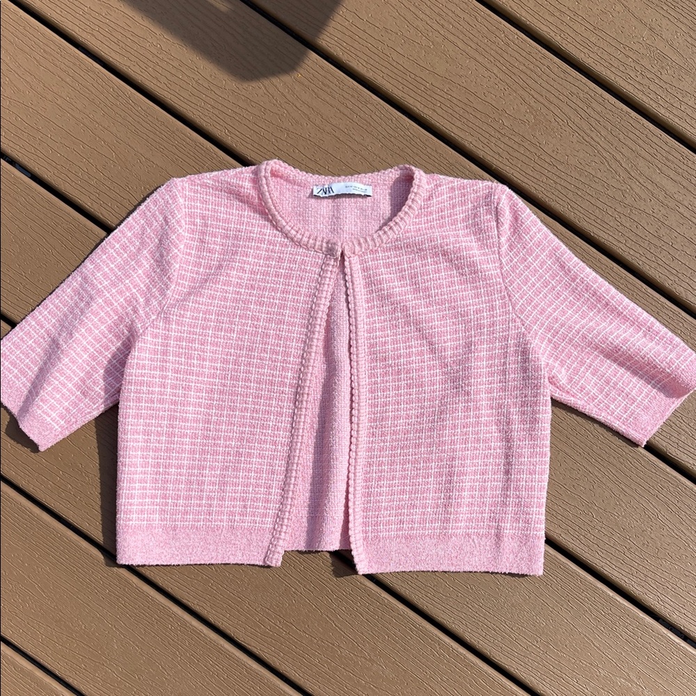 Zara Pink Textured Knit Cardigan